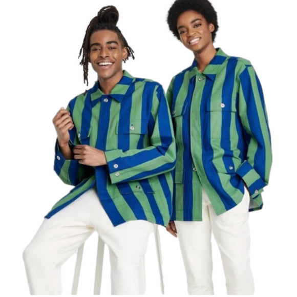 Sammy B Jackets & Blazers - Sammy‎ B Black History Month Blue/Green Striped Button Down Blazer XXL NEW